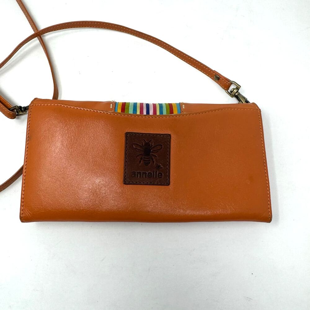 Annelle Save The Bees Crossbody Clutch Wallet Orange Brown Rainbow Stripes Boho - Picture 5 of 11